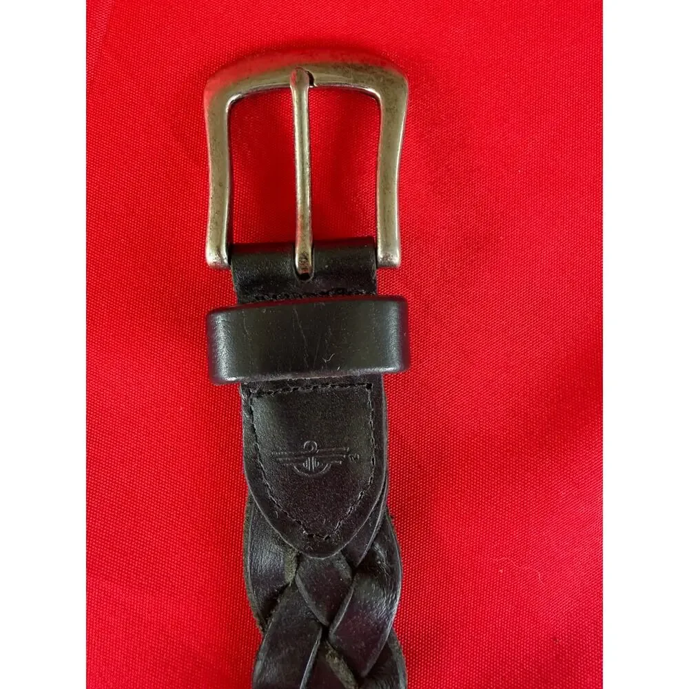 Dockers Genuine Leather Adjustable Black Braided Belt Size M